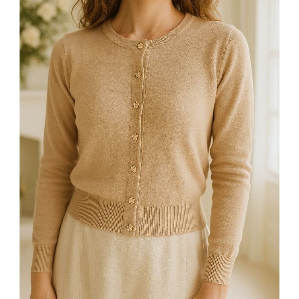 Esperanza XL Petite Cardigan 90s Vintage Lightweight Knit Flower Button Front